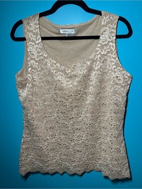 Coldwater Creek Lace Overlay Sleeveless Camisole - Light Beige
